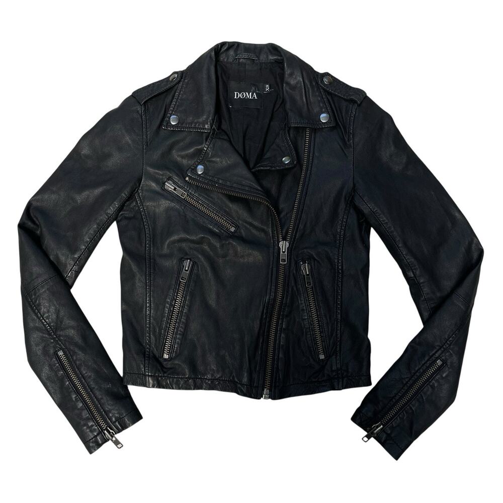 Døma Black Leather Motorcycle Moto Jacket Size XS